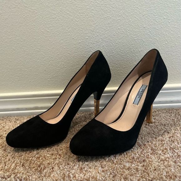 Prada Milano 37.5 Heels Black Suede - Picture 1 of 15